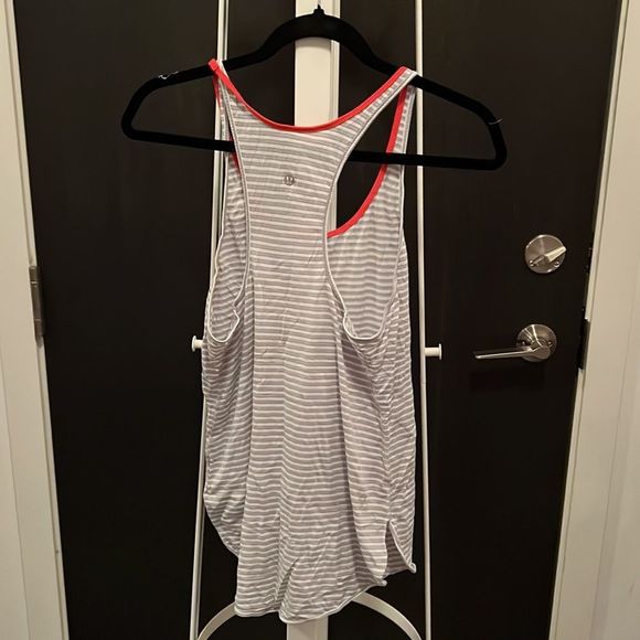 Lululemon white and gray striped tank with orange trim - size 8 - Picture 2 of 2